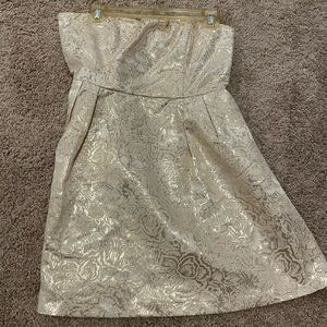 Forever 21 White and Gold Accented Halter Neck Mini Dress with Adjustable Straps